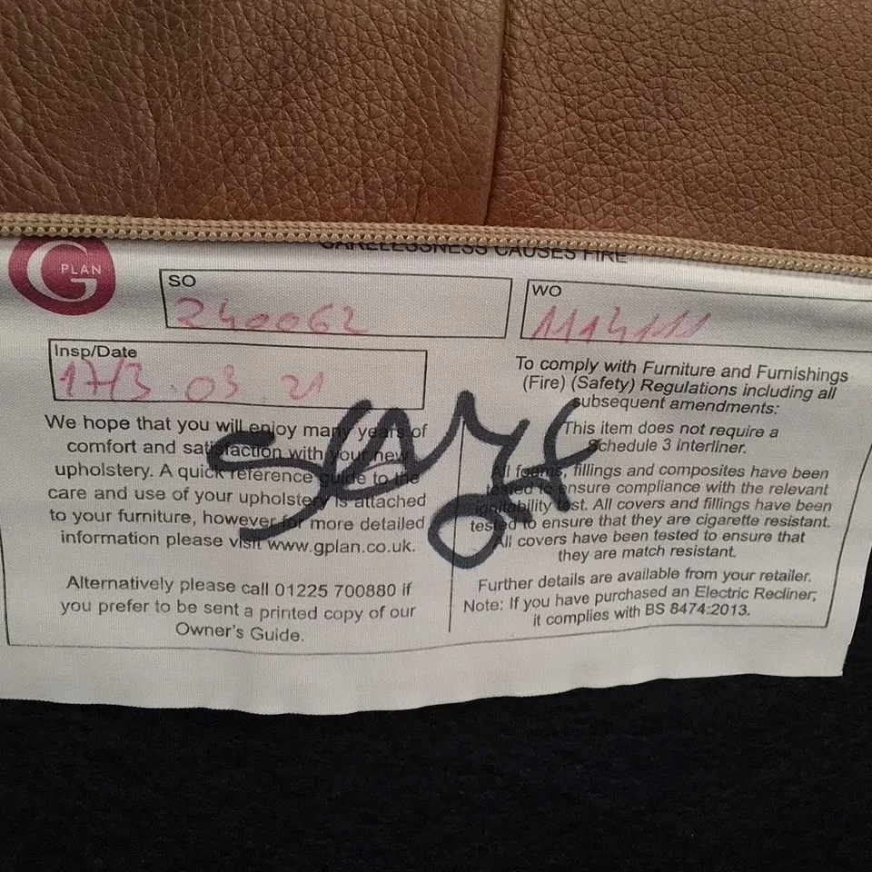 QUALITY DESIGNER G-PLAN JACKSON ELECTRIC RECLINER CHAIR - DALLAS TAN LEATHER