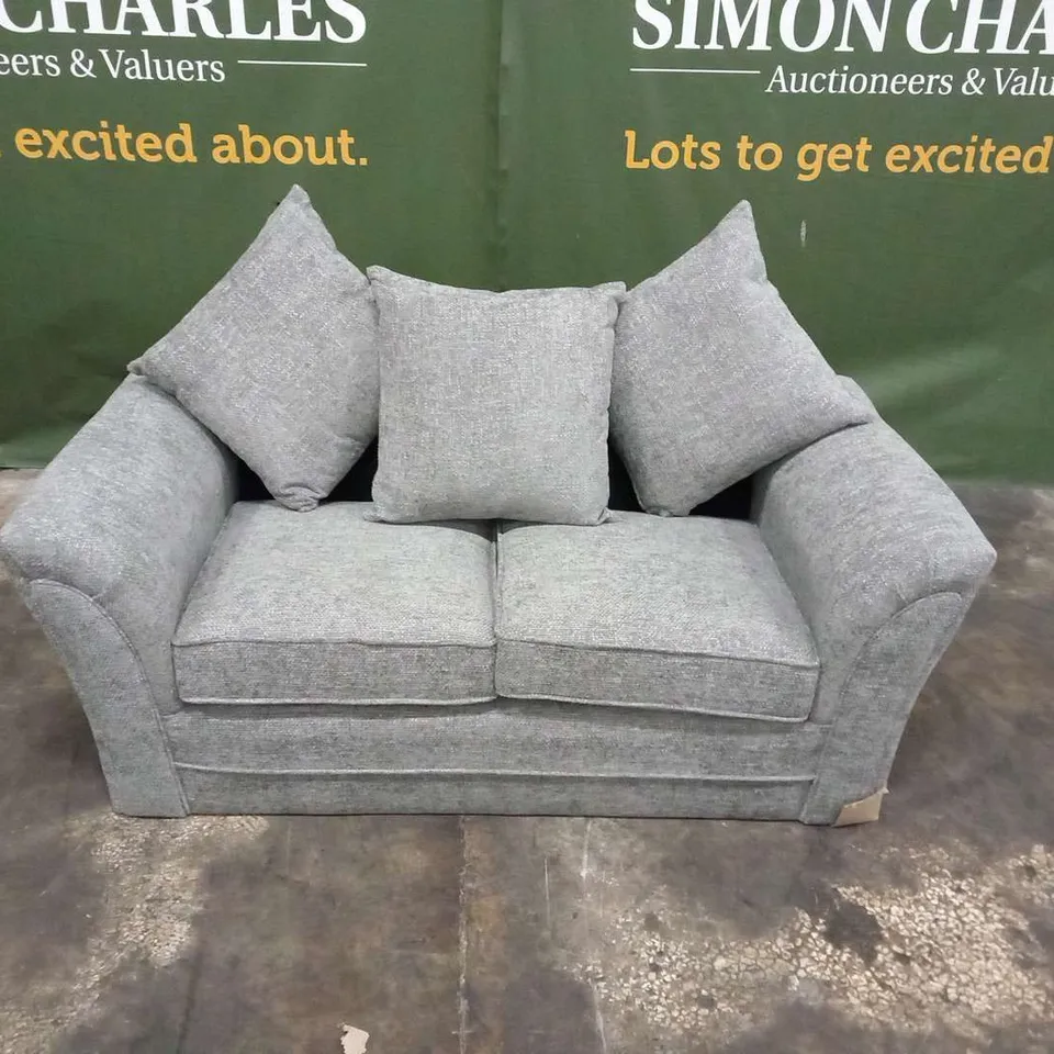 DESIGNER DURY GREY CHUNKY WEAVE FABRIC TWO SEATER SOFA