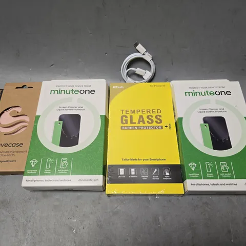 APPROXIMATELY 10 ASSORTED ITEMS TO INCLUDE - MINUTEONE , JETECH TEMPERED GLASS SCREEN PROTECTOR,  USB-C TO USB-C ETC