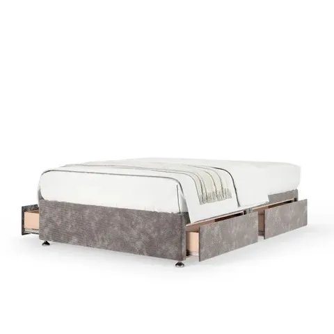 BAGGED BEDMASTER LUXURY CHENILLE UNIVERSAL 4 DRAWER 4'6 DOUBLE DIVAN BASE - DOVE GREY (2 ITEMS)
