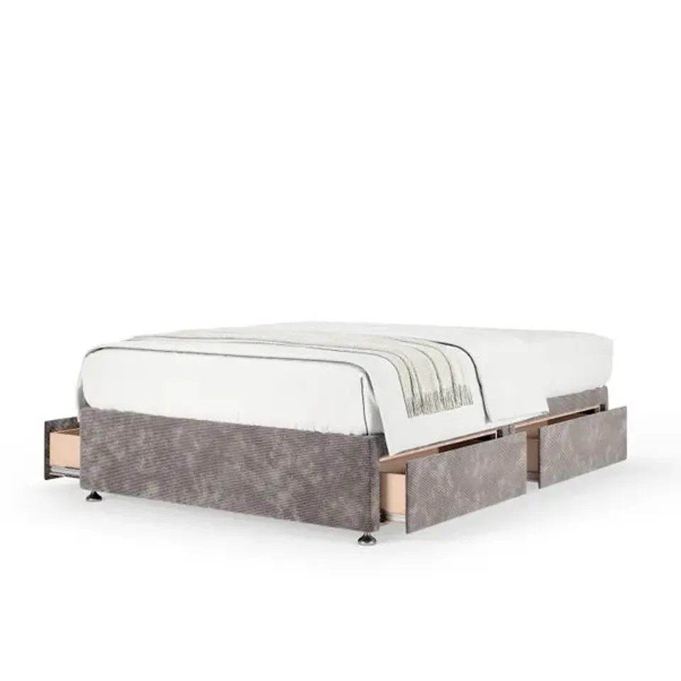 BAGGED BEDMASTER LUXURY CHENILLE UNIVERSAL 4 DRAWER 4'6 DOUBLE DIVAN BASE - DOVE GREY (2 ITEMS)