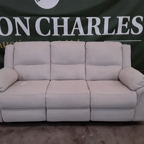 QUALITY DESIGNER ALBION FABRIC 3 SEATER MANUAL RECLINER SOFA - LIGHT GREY FABRIC
