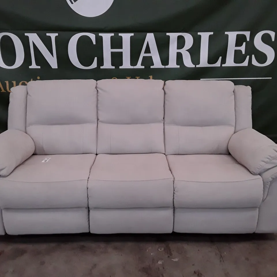 QUALITY DESIGNER ALBION FABRIC 3 SEATER MANUAL RECLINER SOFA - LIGHT GREY FABRIC  RRP £599