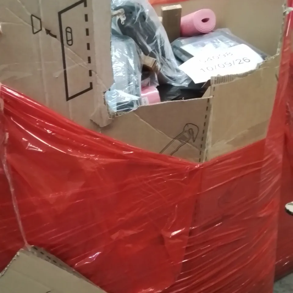 PALLET OF ASSORTED HOUSEHOLD GOODS AND PRODUCTS TO INCLUDE;CAT CARRIER,GYM MATS,RETRACTABLE SAFETY GATE