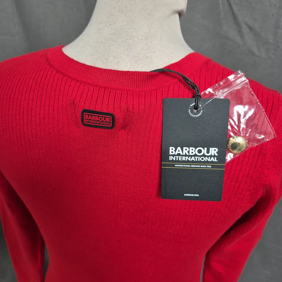 BARBOUR LAIA KNITTED MIDI DRESS IN SCARLET - SIZE 12