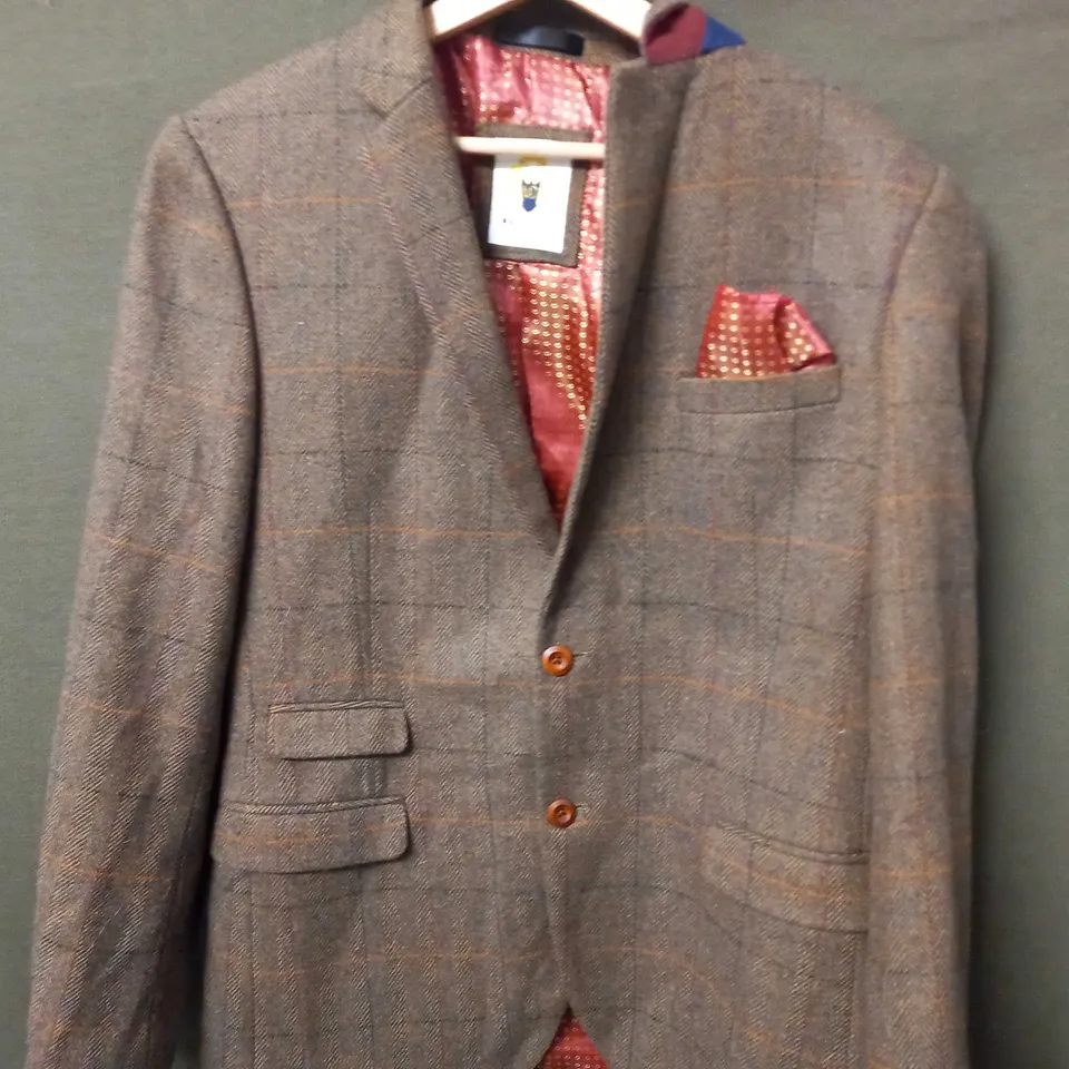 MARC DARCY LONDON NELSON BAZER JACKET IN BROWN CHECKER - SIZE 42R