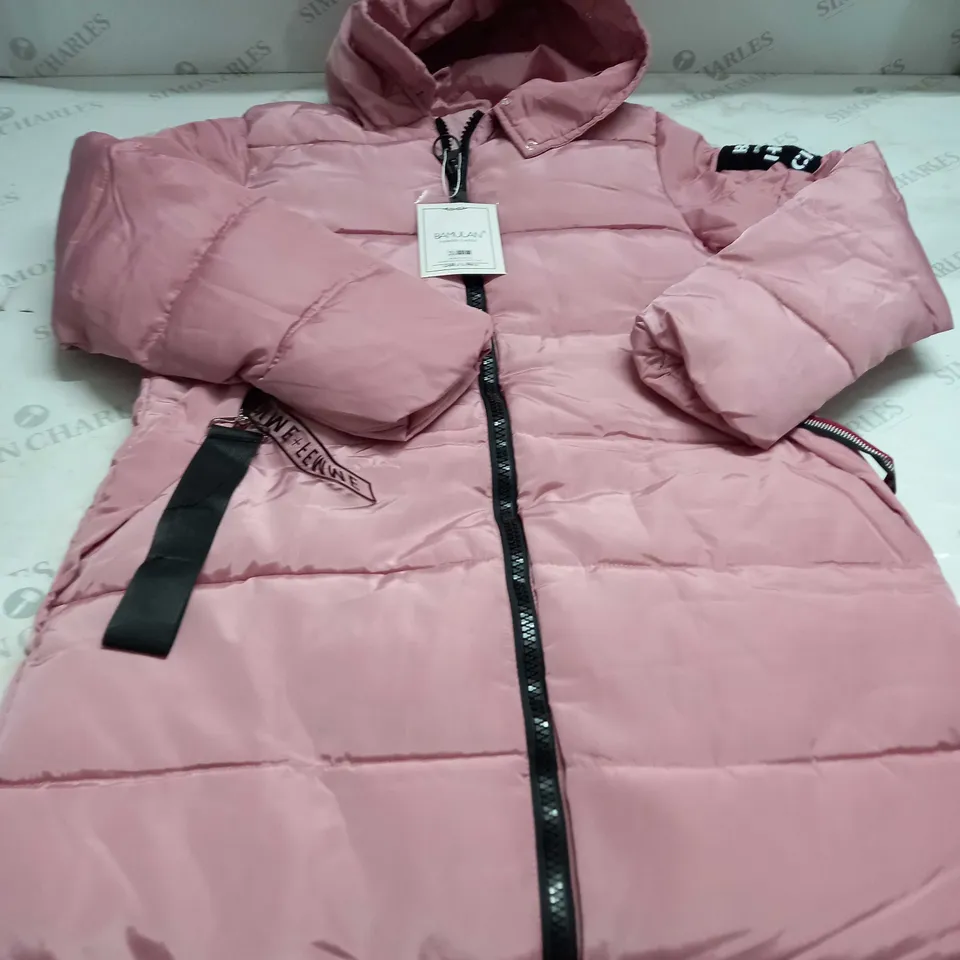 WOMENS PINK PUFFR COAT WITH FAUX FUR HOOD SIZE UNSPECIFIED