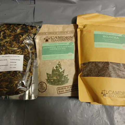 LOT OF 3 ASSORTED PACKS OF TEA TO INCLUDE HOJICHA, JAPANESE GENMAICHA AND BUTTERFLY PEA TEA