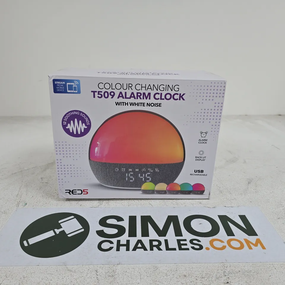 RED5 COLOUR CHANGING T509 ALARM NOISE WITH WHITE NOISE BOXED