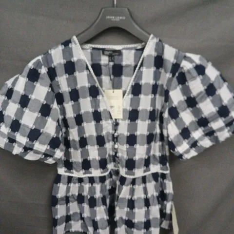 Nobody's Child Navy/White Checkered Short-Sleeve Top, UK 8 (EU 36, USA 4)