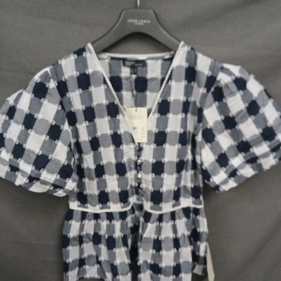 Nobody's Child Navy/White Checkered Short-Sleeve Top, UK 8 (EU 36, USA 4)