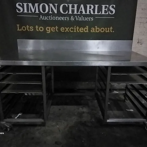 WHEELED KITCHEN PREP TABLE WITH REMOVABLE TRAYS