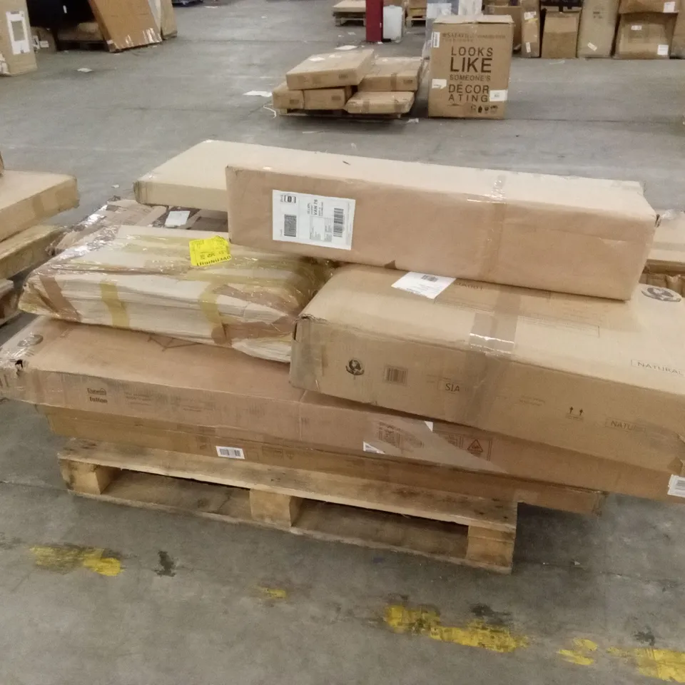 PALLET OF ASSORTED INCOMPLETE DESIGNER FURNITURE PARTS AND PIECES 