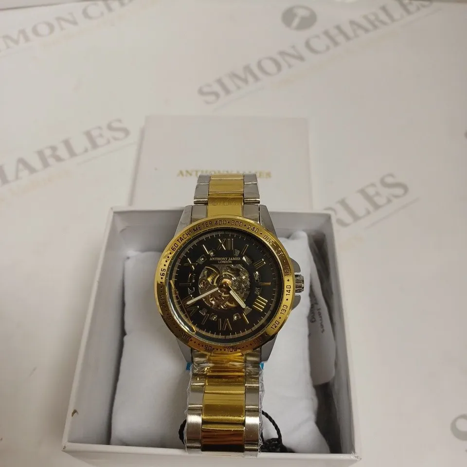 BOXED ANTHONY JAMES GENTS LIMITED EDITION TECHTONIC AUTOMATIC WATCH - STAINLESS STEEL GOLD