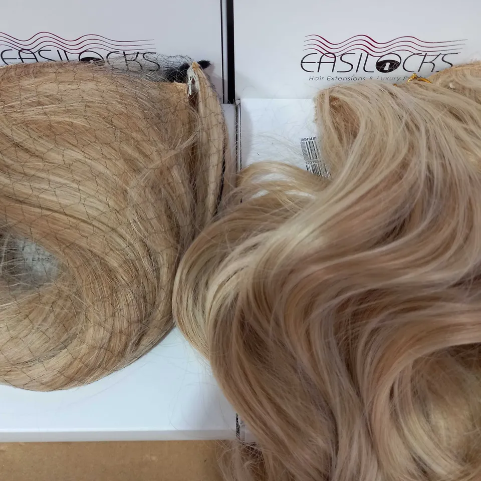 EASILOCKS HAIR BUNDLE OF 5 BOXES: MALIBU BLONDE - 1 EACH OF 14" BLOWDRY CLIP-IN, EXTRA VOLUME, FRINGE, SCRUNCHIE & AMY WIG