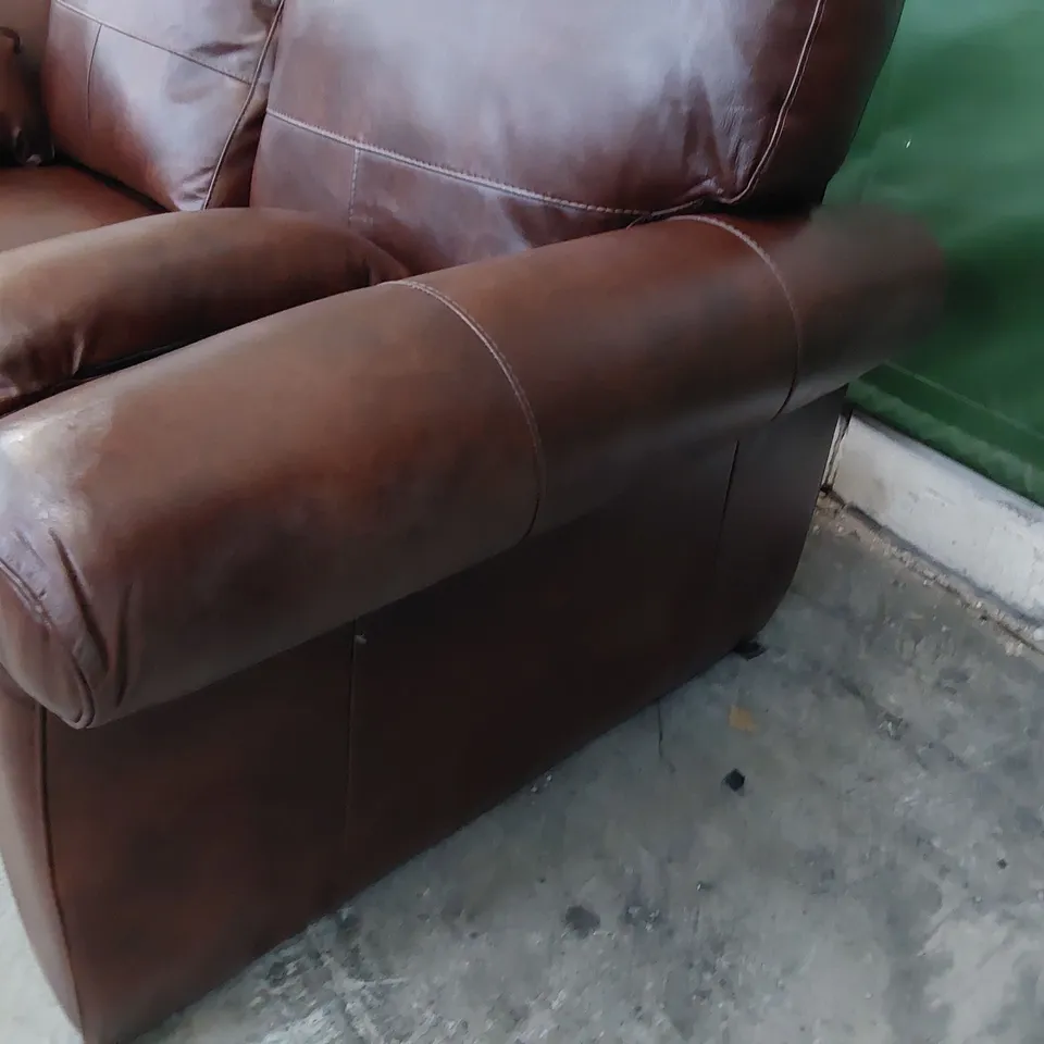 DESIGNER TWO SEATER SCROLL ARM SOFA CHESTNUT LEATHER