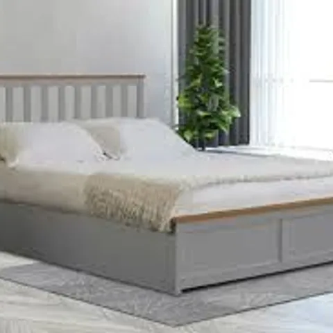 BOXED BEXLEY WOODEN OTTOMAN GAS LIFT STORAGE BED 4FT - GREY (2 BOXES)