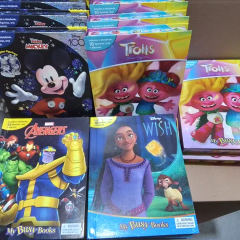 LOT OF 12 ASSORTED KIDS MY BUSY BOOKS TO INCLUDE AVENGERS, MICKLEY,WISH AND TROLLS