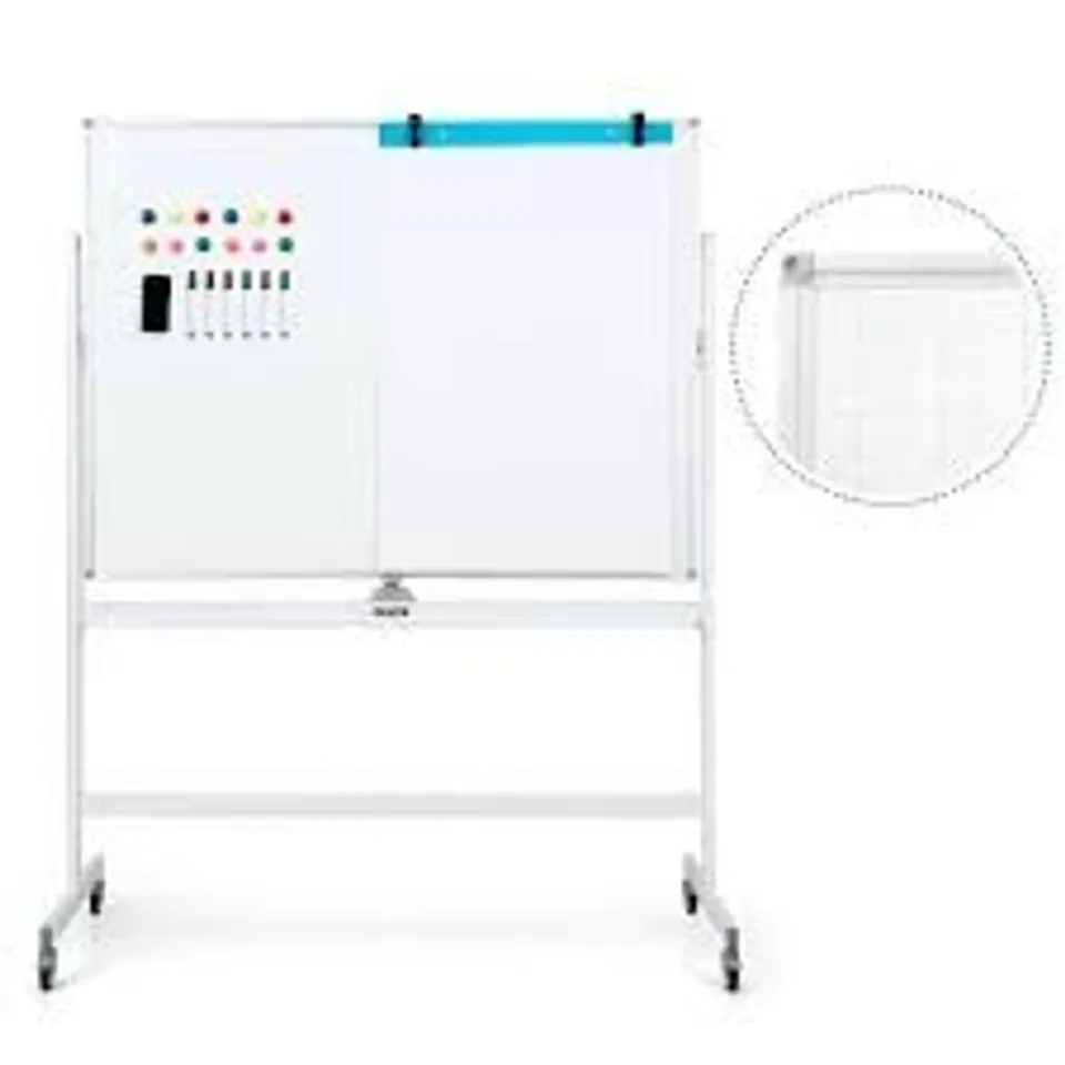 BOXED COSTWAY WHITE MOBILE REVERSIBLE WHITEBOARD - 136 X 94cm