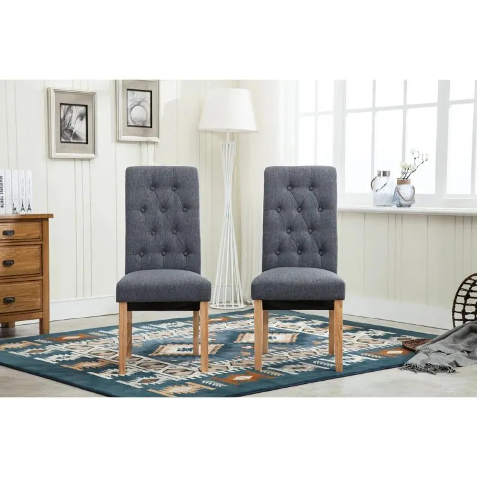 BOXED PAIR ANYA TUFTED LINEN SIDE CHAIRS (SET OF 2)