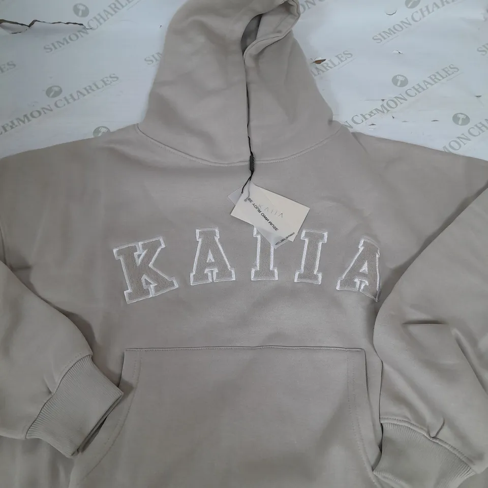 KAIIA SLOGAN OVERSIZED HOODIE STONE - SIZE 4
