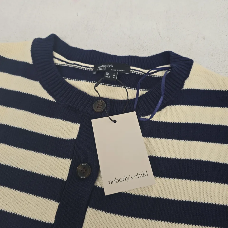 NOBODY'S CHILD NAVY & CREAM STRIPE CARDIGAN – UK M