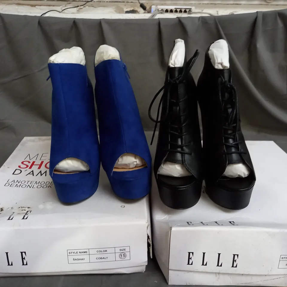 APPROXIMATELY 10 BOXED PAIR OF ASSORTED ELLE SHOES TO INCLUDE SIRE AND SASHAY DESIGN IN VARIOUS SIZES 