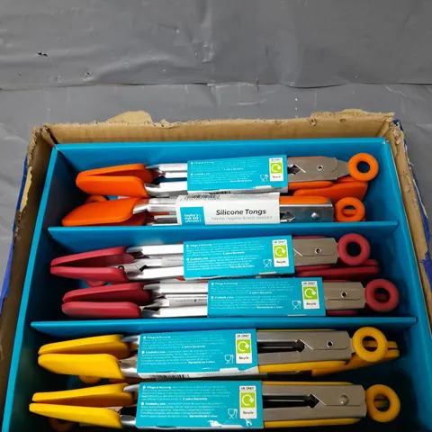 LOT OF 12 SILICONE TONGS - ASSORTED COLOURS