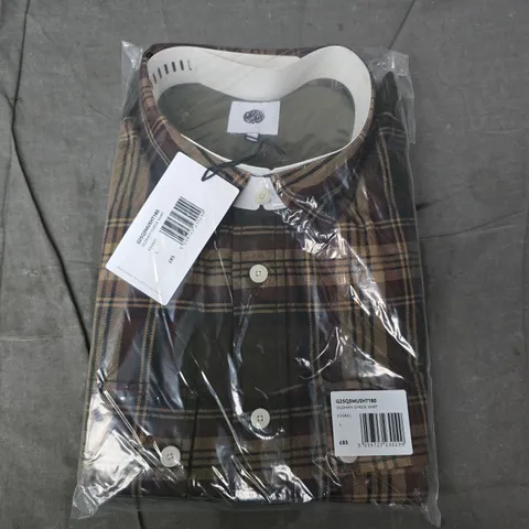 BAGGED PRETTY GREEN ODLHAM CHECK SHIRT IN KHAKI - LARGE