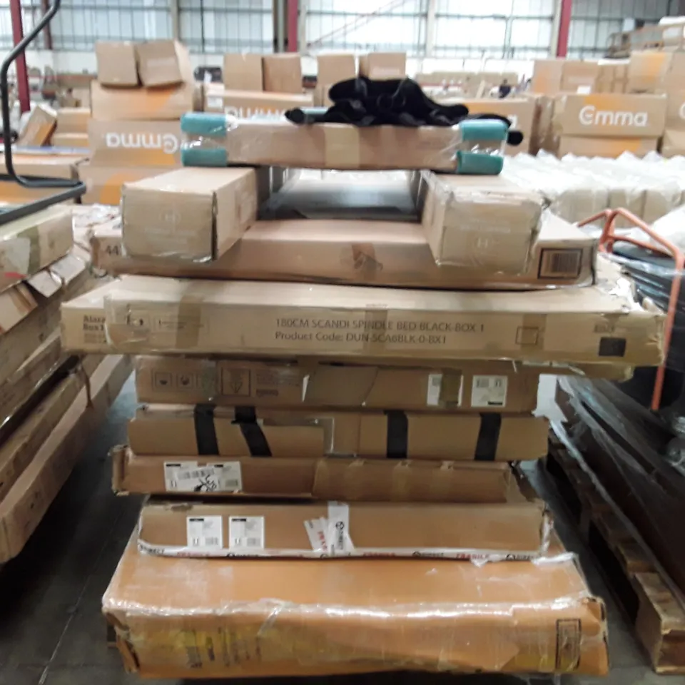 PALLET CONTAIN AN ASSORTMENT OF INCOMPLETE FLAT PACK FURNITURE 