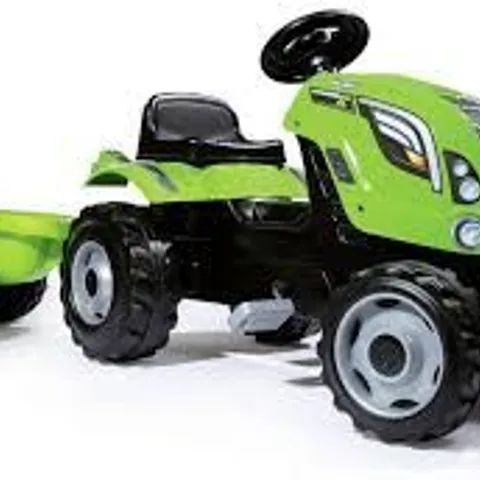 SMOBY FARMER XL GREEN PEDAL TRACTOR WITH TRAILER
