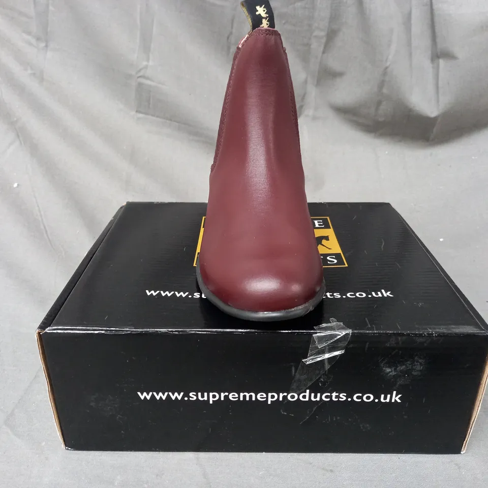 BOXED PAIR OF SUPREME PRODUCTS SHOW RING JODHPUR BOOTS IN OXBLOOD SIZE 1