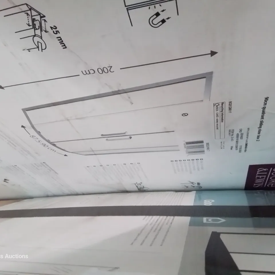 BOXED COOKE & LEWIS ZILIA QUADRANT SLIDING DOOR SHOWER ENCLOSURE 87.5-90 × 200cm