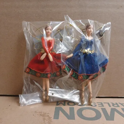 BOX OF APPROXIMATELY 5 GISELA GRAHAM RESIN AND FABRIC FAIRY CHRISTMAS TREE DECORATIONS IN RED AND BLUE