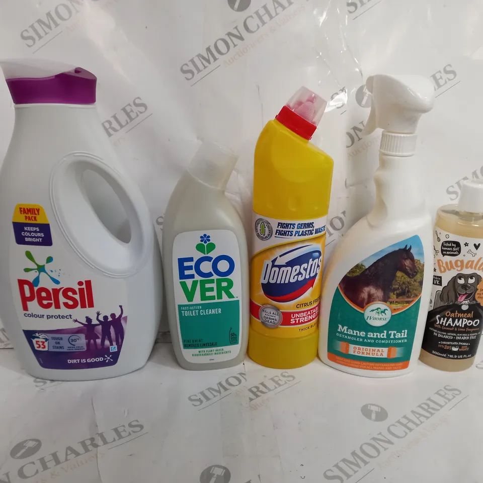 BOX OF APPROX 7 ASSORTED LIQUIDS TO INCLUDE - PERSIL COLOUR PROTECT - OATMEAL SHAMPOO - MAIN AND TAIL CONDITIONE ECT