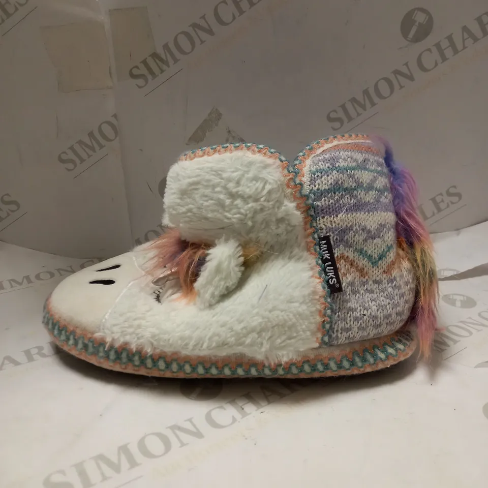 MUK LUKS UNICORN ANIMAL SLIPPERS - SIZE 4