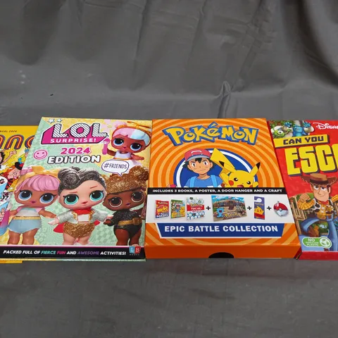 BOX OF APPROXIMATELY 10 ASSORTED BOOKS AND TOYS TO INCLUDE POKEMON, LOL AND BEANO