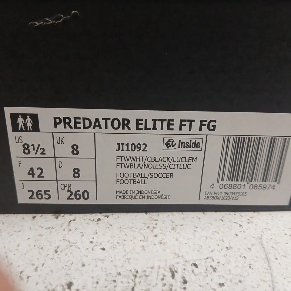BOXED PAIR OF ADIDAS PREDATOR ELITE FG FOOTBALL BOOTS – UK 8