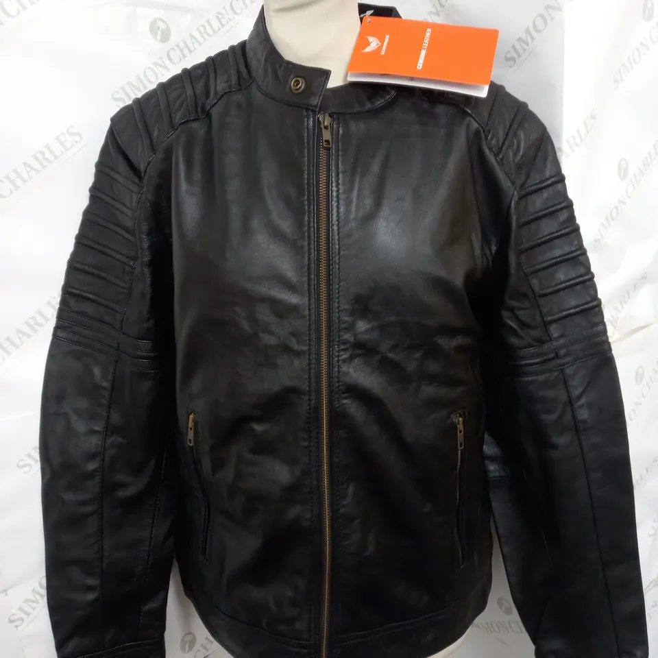 LEATHERICK SLIM LEATHER BIKER JACKET IN BLACK SIZE S