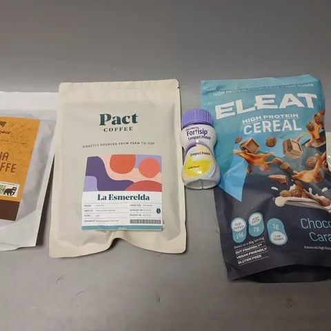 BOX OF APPROX 8 ASSORTED FOOD ITEMS TO INCLUDE - PACT COFFEE LA ESMERELDA - BEECH MINT FOUNDANTS - BROWN BEAR ETHIOPIA YIRGACHEFFE ECT