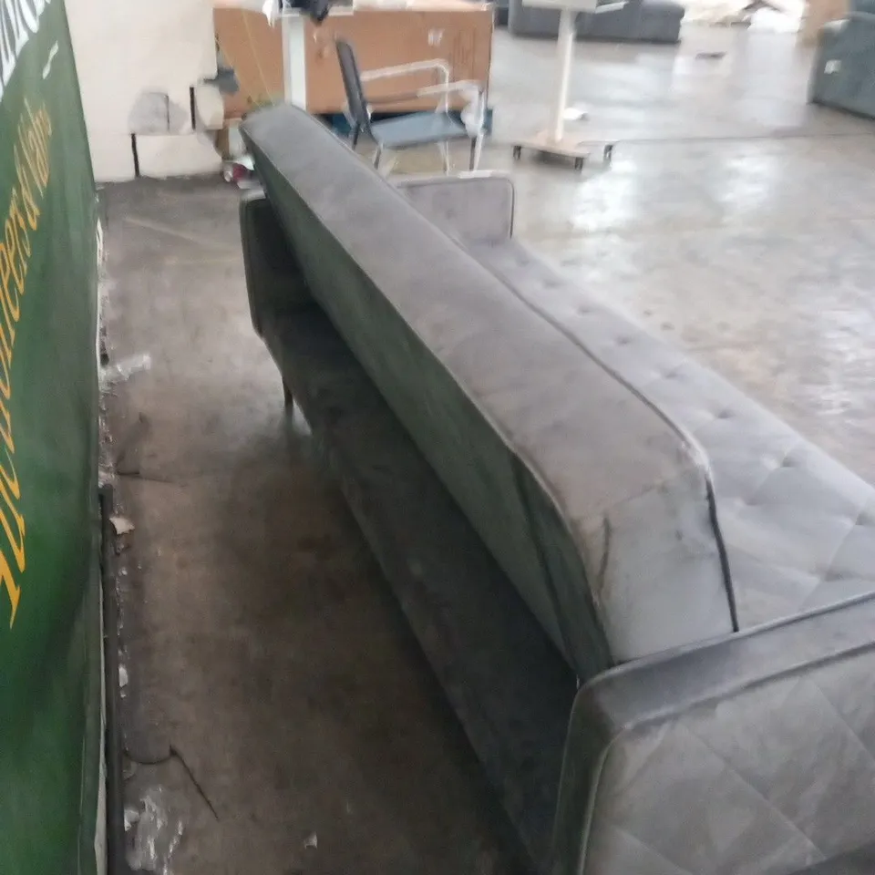 DESIGNERN SILVER VELVET EFFECT FABRIC CLICK CLACK SOFABED AND PIPING TO THE ARMS