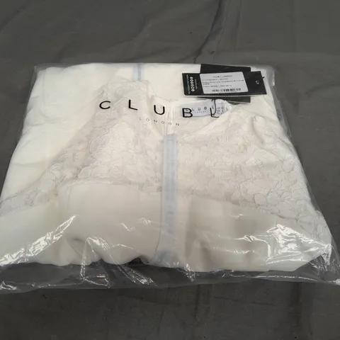 SEALED CLUBL BIRDIE WHITE LACE LONG SLEEVE MINI DRESS IN WHITE - UK 10
