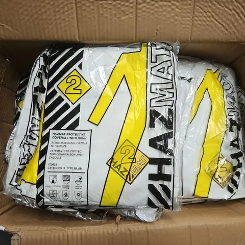 BOX OF APPROX. 30 BAGGED HAZMAT PROTECTIVE COVERALL WITH HOOD SIZE XL