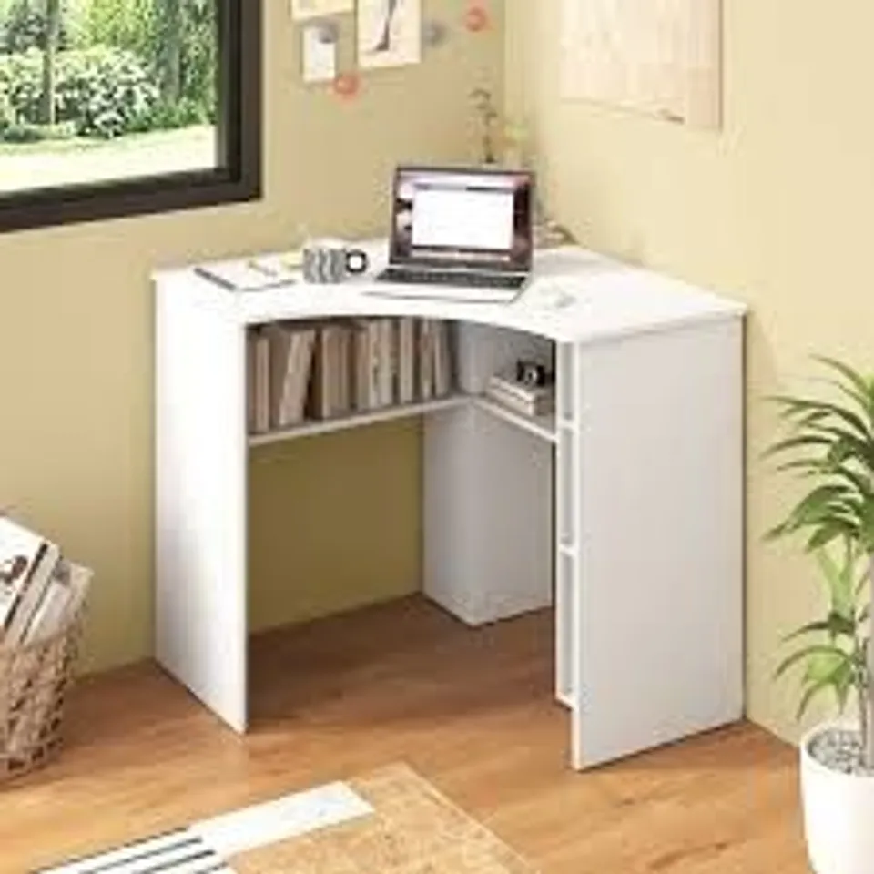 BOXED COSTWAY 5 SHELF CORNER COMPUTER DESK WHITE