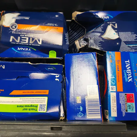 5 BOXED SETS OF HEALTH PRODUCTS TO INCLUDE TENA MEN ACTIVE FIT, TAMPAX COMPAK