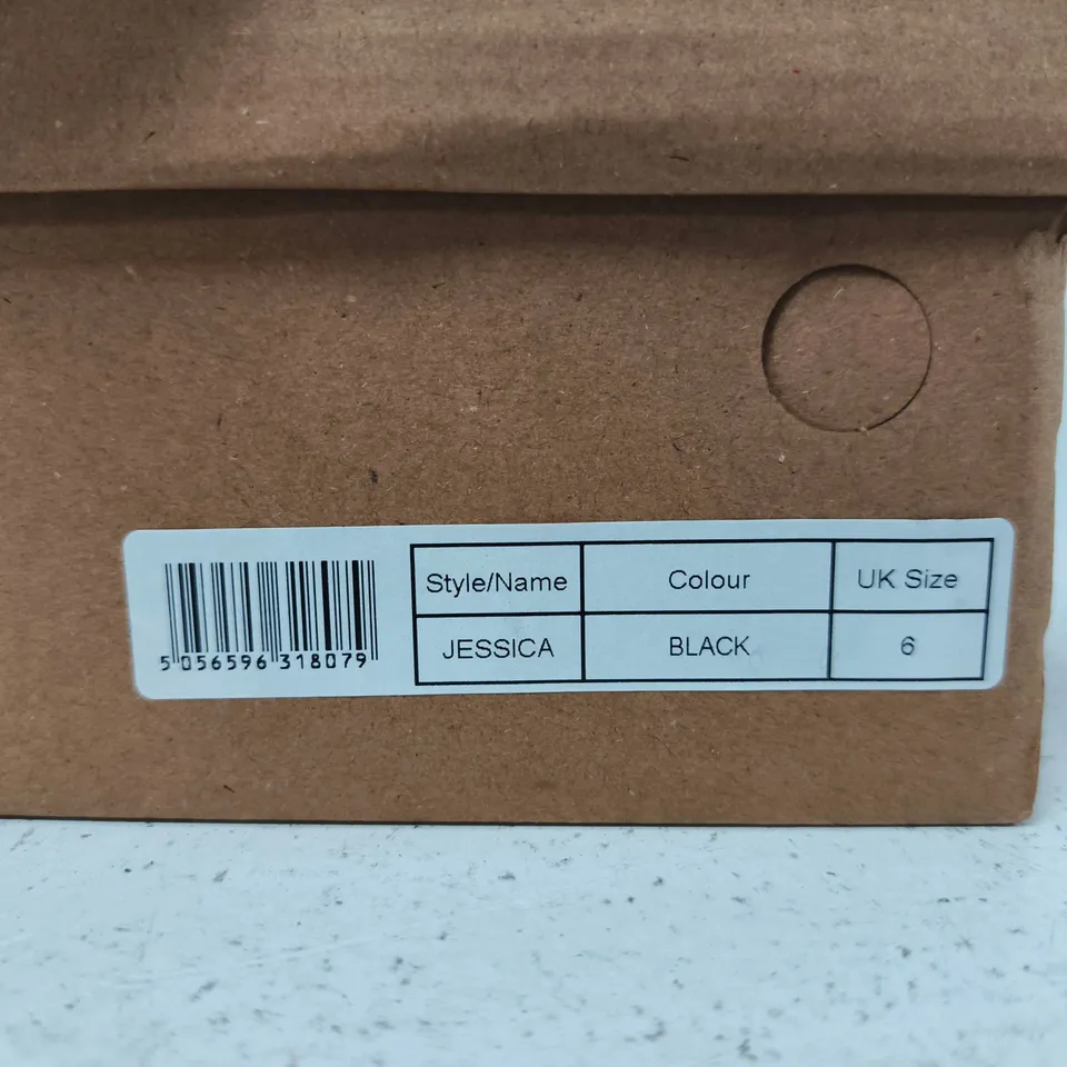 BOXED PAIR OF JO&JOE JESSICA BLACK SLIP-ON ANKLE BOOTS, UK SIZE 6