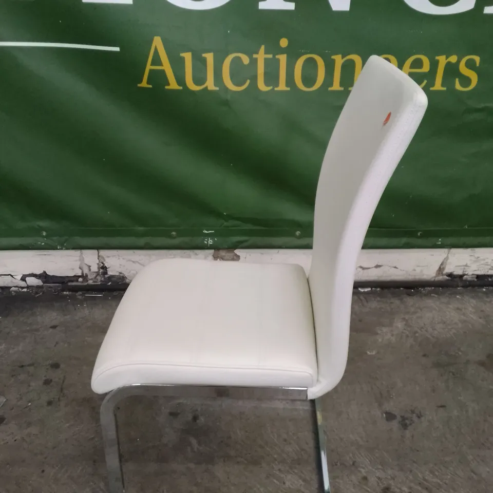 PERTH WHITE LEATHER DINING CHAIR WITH CHROME LEGS