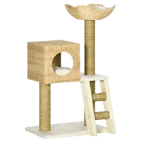 BOXED PAWHUT CAT TREE, WITH SCRATCHING POSTS, BED, CAT HOUSE - NATURAL FINISH (1 BOX)