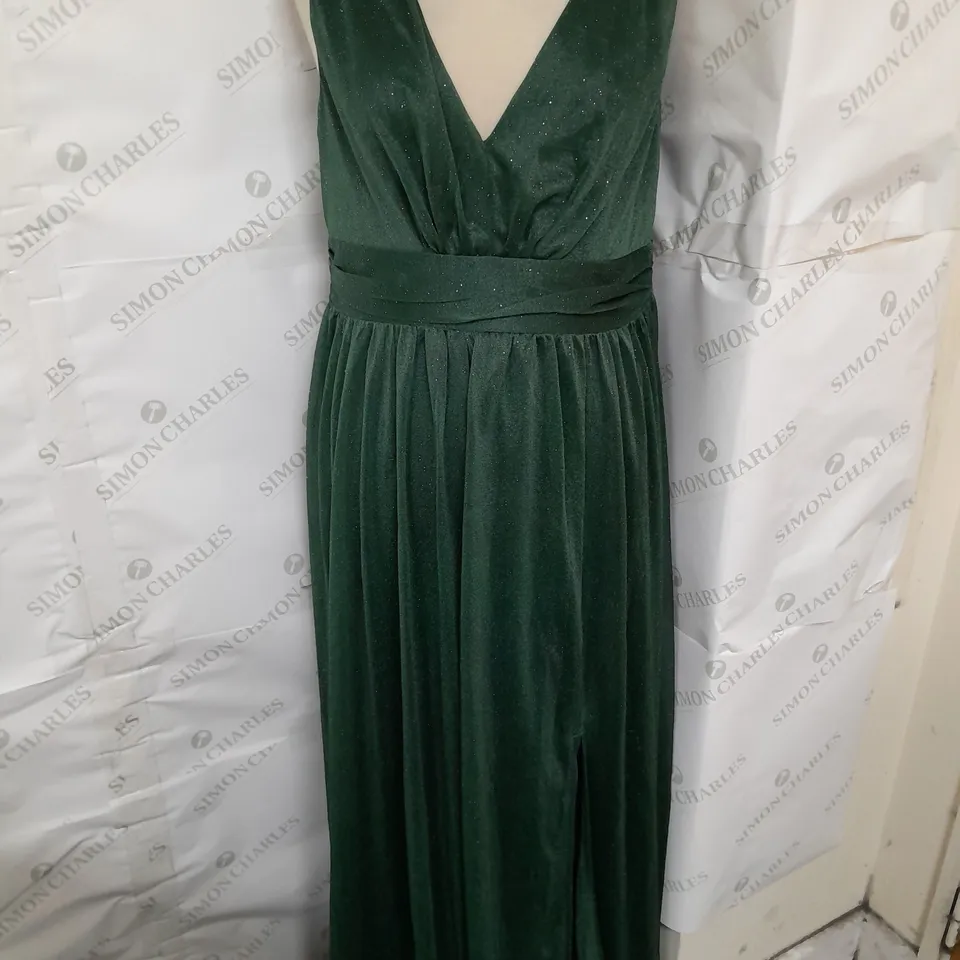 FS COLLECTION SPARKLY VNECK BRIDESMAID MAXI DRESS IN EMERALD GREEN SIZE L