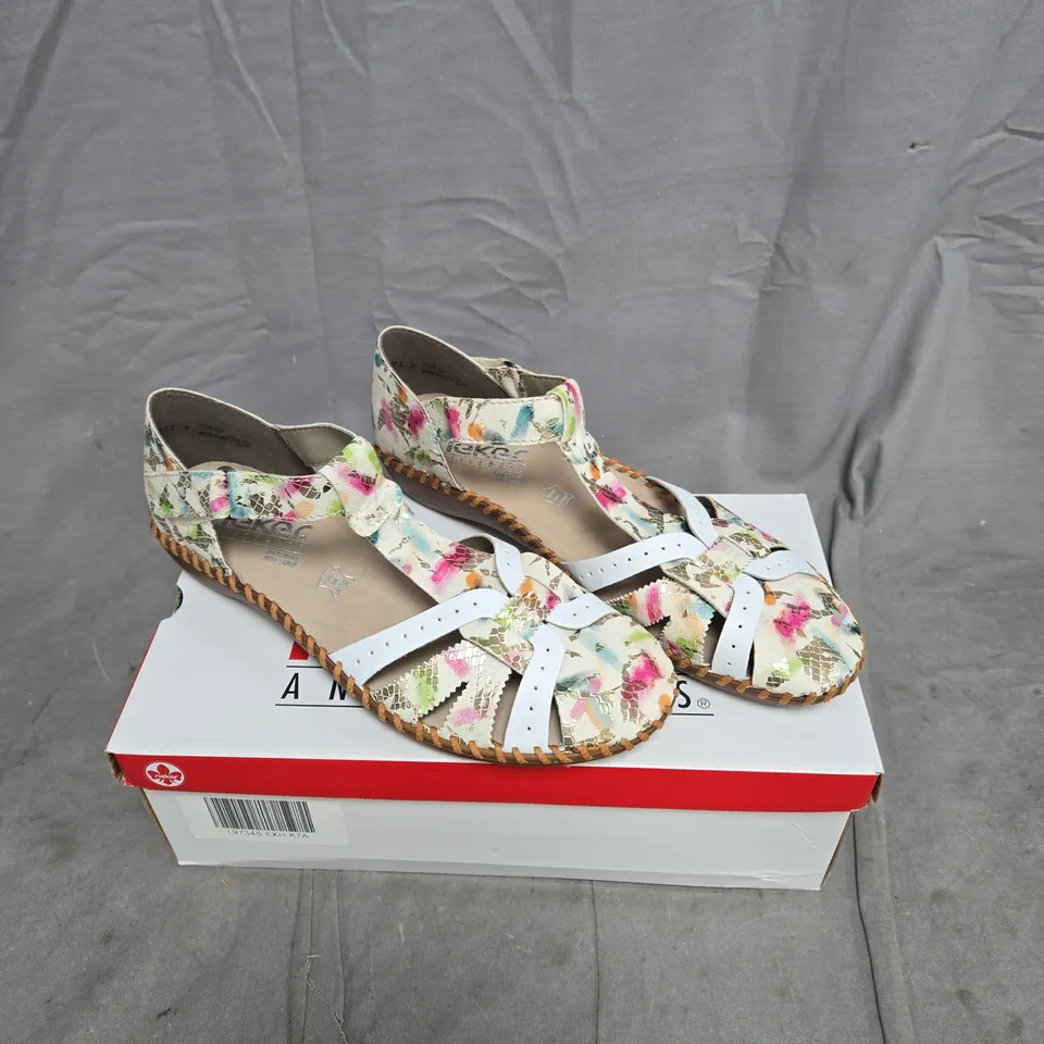 RIEKER FARBE MULTI COLOUR SANDALS SIZE 41 BOXED